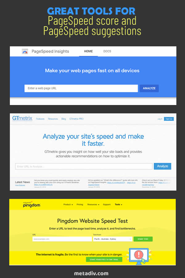 Use a Google tool called PageSpeed Insights and learn about the factors making slow your website. You can use the other tools like GTmetrix (GTmetrix is a free tool that analyzes your page’s speed performance) or Pingdom Website Speed Test.